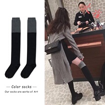 Net red stockings womens spring and autumn new thin high-knee socks Japanese black stitching boots socks ins tide