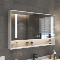 Simple solid wood sterilization Smart bathroom mirror cabinet led anti-fog with light mirror box Bathroom wall-mounted storage cabinet