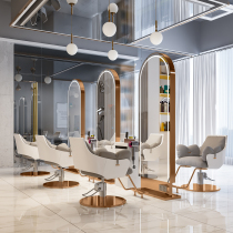 Net red new light barber shop mirror table hair salon special hot dyeing area hairdressing mirror stainless steel hair cut double-sided mirror
