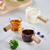 Glass milk jug small Milk Cup creative wooden handle milk jar dipping dish seasoning Milk Cup Small Plate steak Western juice bucket