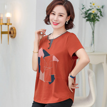 Middle-aged and elderly womens loose short-sleeved T-shirt large size T-shirt Fat mothers middle-aged top Summer wear age-reducing Western style shirt