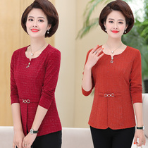 Middle-aged and elderly womens T-shirt base shirt loose large size shirt long sleeve middle-aged mother clothing Autumn New Products foreign atmosphere