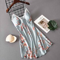Japanese Pyjamas Womens Summer Ice Silk Printed Sexual Sensation With Chest Cushion Home Clothing Thin Lace Broken Flower Harnesses to Sleep Skirts