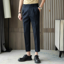 Korean summer mens trousers British business formal slim fashion trend brand casual nine-point pants Mens pants free ironing