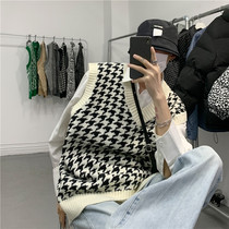Dk Sweater Knitted Vest Jacket Men's Design Sense Minor Jacket Couple Wear Autumn Dress Houndstooth Mao Shoulder