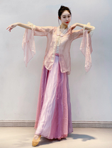 Moving Dance Original Classical Dance Suit Snow-Spun Gold Pink Butterfly Sleeves Flutter womens dress Chinese folk dance performance
