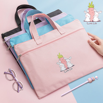 Portable a4 file bag zippered canvas childrens tuition bag male cute Primary School students carry book bag large waterproof make-up class bag test paper bag birth inspection data storage bag pregnancy test bag