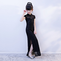 Girls cheongsam 2021 new autumn dress long lace childrens foreign style Chinese style girl piano catwalk costume