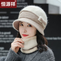 Hengyuanxiang hat female autumn and winter cycling middle-aged and elderly lady grandmother rabbit wool hat winter ear protection mother hat