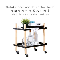 New Nordic double-decker creative simple wooden dining car Mobile trolley Bathroom shelf Side few wine cabinets