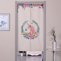 Nordic door curtain Kitchen partition curtain Bedroom bathroom door curtain fabric free hole Japanese and Korean small fresh decoration