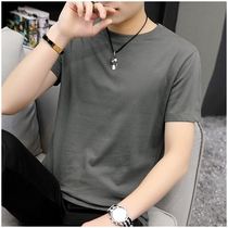 Pure cotton short-sleeved T-shirt mens summer 2021 new loose trend round neck T-shirt mens trend brand solid color half sleeve
