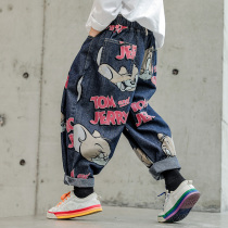 Boy jeans 2022 Spring autumn new cartoon easing CUHK Tong Harun Pants Fashion Boy Casual Long Pants Tide