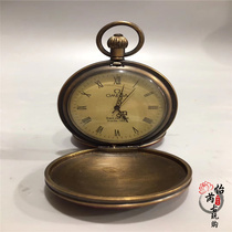 Antique Vintage Vintage nostalgic pure copper brass with chain flip cover double Open mini pocket watch mechanical watch carved