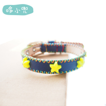 Dooxidi handmade leather collar of blue star star Pet cat dog custom bell collar