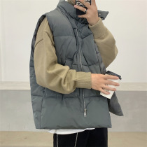 Vest men 2021 new autumn and winter retro stand collar waistband shoulder loose thick down horse clip trend sleeveless vest