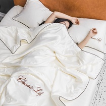 Washable ice silk summer cool quilted by four sets of summer real silk air conditioning by double single thin quilt by core sheet