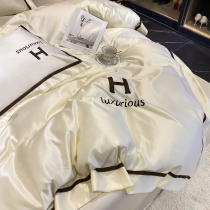 ins wind Nordic ice silk four pieces of light lavish double face real silk quilt cover bed linen sliding naked sleeping bed supplies