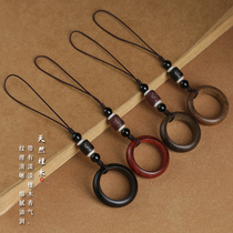 Retro sandalwood bodhi mobile phone lanyard pendant short creative mobile phone shell ring buckle men and women u disk anti-lost rope