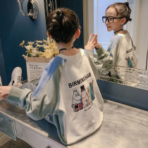 Girls spring clothing headcoat sweatshirt 2022 new Korean version Chauded spring autumn children CUHK Fairy Ocean Air Blast blouses