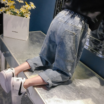 Childrens loose jeans spring and autumn 2021 new fashion tide big children Foreign style wearing radish pants girls daddy pants