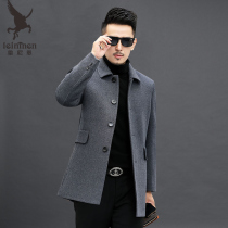 High-end mens double-sided cashmere woolen coat medium-length autumn and winter wool coat thickened Ordos City