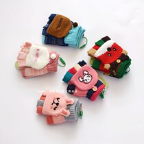 Childrens thin half finger gloves for boys and girls baby flip gloves autumn and winter baby finger gloves wool thin gloves