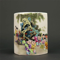 Jingdezhen Pink characters Childrens Six Parties Pen Holder Antique Porcelain Ancient Play Collection Book House Classical Home Pendulum