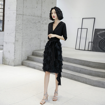 Evening dress skirt women 2021 new banquet temperament small man can usually wear light luxury niche high-end black summer