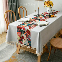 Chinese tablecloth waterproof and oil-proof disposable printing ethnic dining table tablecloth tea mat advanced rectangular fabric