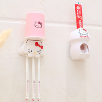 Kitty Toothbrush Shelf Toothbrushing Cup Wash Mouthwatering Cup Suit Free of punching Cartoon cute and automatic squeeze toothpaste
