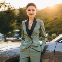 Temperament casual suit suit suit goddess Fan Gaodian professional wear autumn thin fashion stitching collar work ol overalls