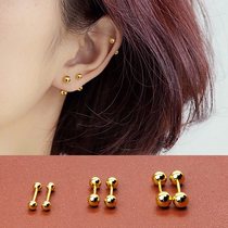 Pure Silver Needle Golden Bean Ear Nail 2023 New Tide Ear Pendant Earrings Double Head Raised Ear Hole Screwscrew Earbone Nail Woman