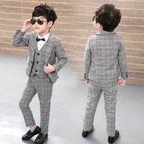 Spring and Autumn boys plaid suit suit British childrens clothing childrens suit three-piece Korean boy flower girl dress