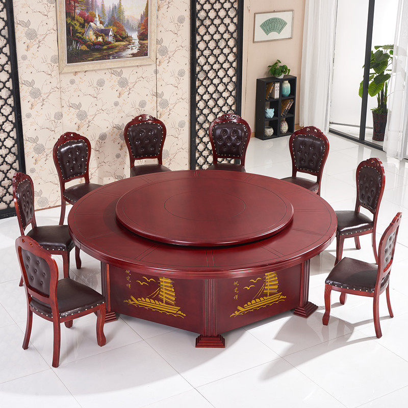 Hotel Chinese automatic solid wood turntable 20 people box hotel 3 meters electric large round table hot pot table table table and chair