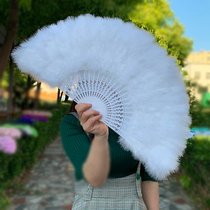 White feather big fan super large European dance fan bride fan shaking live hand with a flag robe walking fan