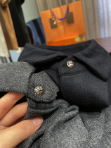 Soft and comfortable like blankets Autumn and winter solid silver buckle mens casual long sleeve shirt polo shirt bottom T-shirt