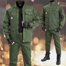 Pure cotton army green overalls set mens autumn work wear-resistant hot-sleeved long-sleeved welders labor insurance clothing workshop tooling