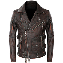 Heavy vintage old Harley motorcycle head layer cowhide jacket Slim-fit mens leather leather cycling team jacket