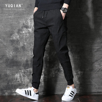 High-end Tide brand casual pants mens spring and autumn 2021 New tie pants slim Korean trend autumn and winter plus velvet pants