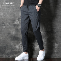 High-end casual pants mens spring and autumn blue gray Korean version of the trend Joker slim half leg pants mens summer thin models