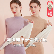 Integrated suede thermal underwear female winter plus suede thickened autumn clothes semi-high collar No-dent blouse Decede cold-proof and undershirt