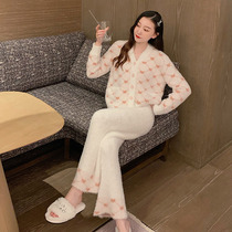 Fashion INS blogger ~ high-style pajamas female thickened Net red imitation mink soft love home clothes