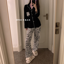  Korean ins~Casual lazy pajamas womens spring and autumn cotton zebra pattern long-sleeved home clothes can be worn outside