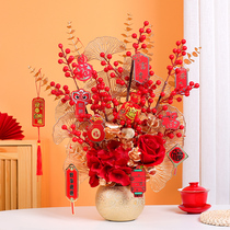 Red Hair Rich Fruits Emulated Flowers Winter Green Fake Flowers Flower Arrangement Furnishing Living-room Decoration Joo Relocation Gifts Wedding Celebration Flower Art Swing Pieces
