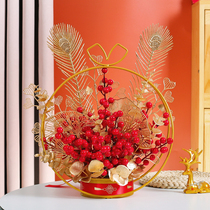 Hair Treasure Simulation Flowers Winter Green Holiday Flowers Furnishing Home Decoration Annual Night Flower Red Fruits Decoration Flower Basket Floral Art Pendulum