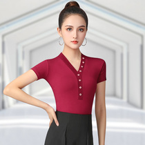 Dan Baoluo Latin dance practice uniform womens modern Dance Dance Dance jacket Ballroom Dance Costume National Standard dance jacket show thin short sleeves