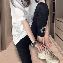 Shark Pants Woman Outwear Spring Autumn South Korea Tide Card Small Leggings Sanskrit Alphabet Printed Black Dark Tattoo 90% Yoga Pants