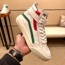 European Station Mens Shoes White High Bunch Shoes Mens Board Shoes European Goods Genuine Leather Glint Warm Cotton Shoes Tide Cards Autumn Winter Martin Boots