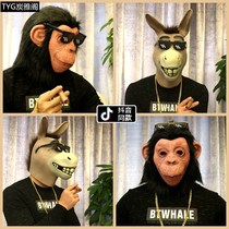 Shake-up bar prop Halloween funny orangutan donkey head to blame mask dog green fish to perform horse head headgear animal